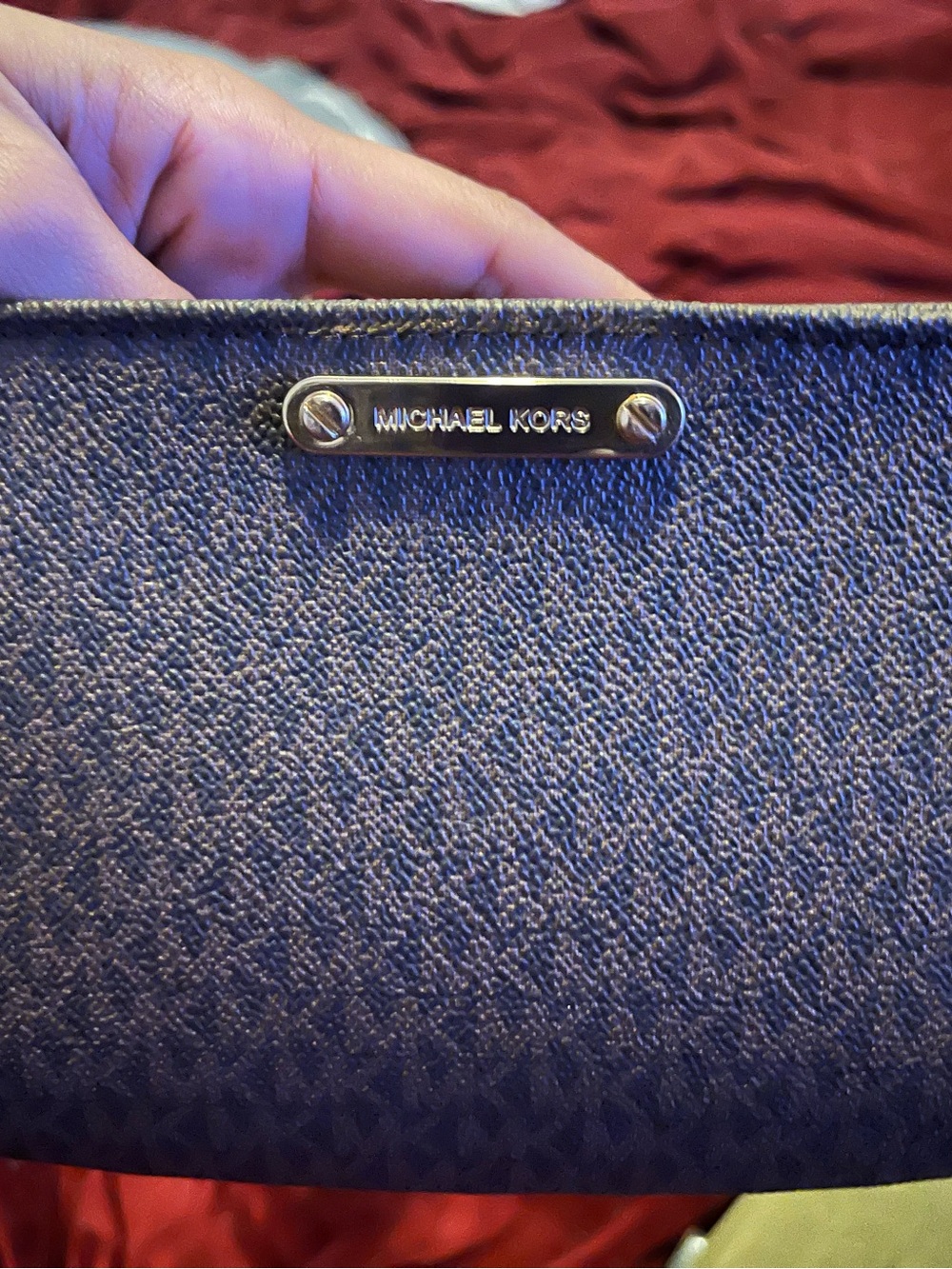 Michael Kors brown Textured Logo Wallet with Silver Hardware